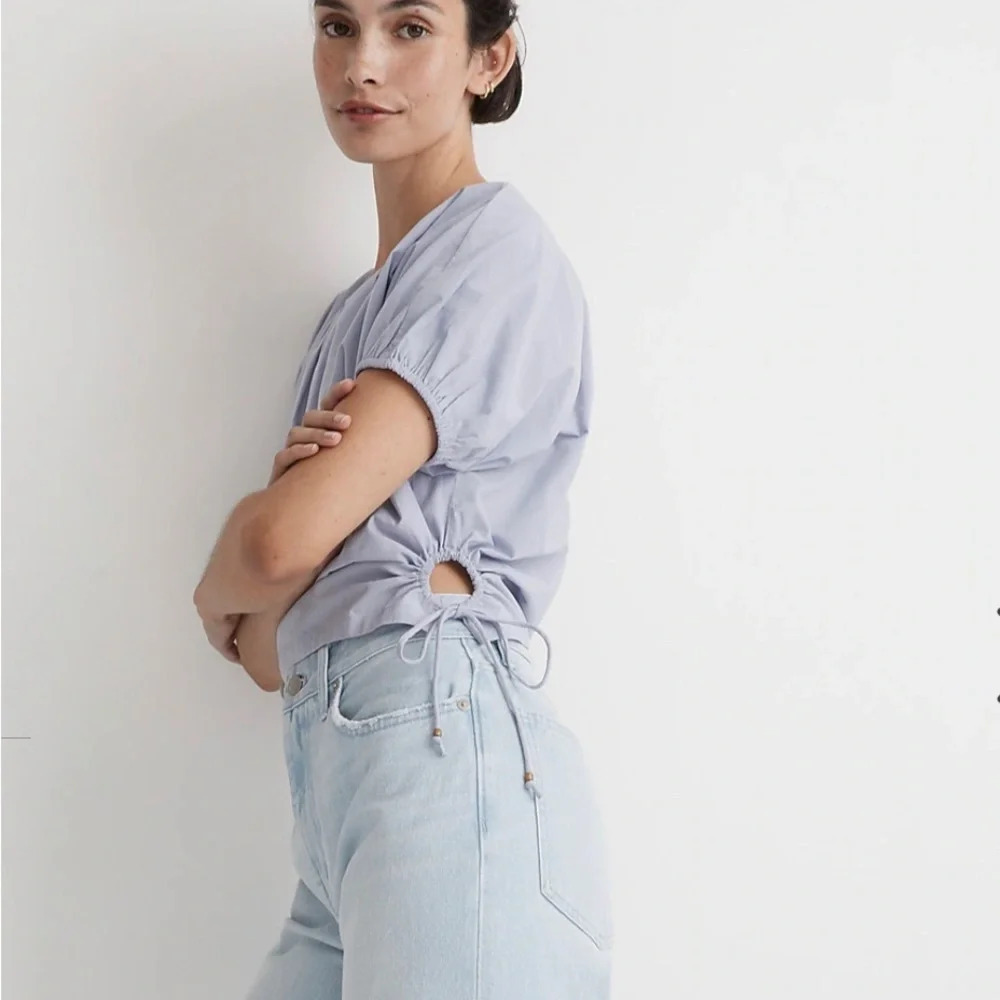 NWT Madewell Poplin Puff-Sleeve Cutout Crop Top, Lavender - Picture 3 of 6